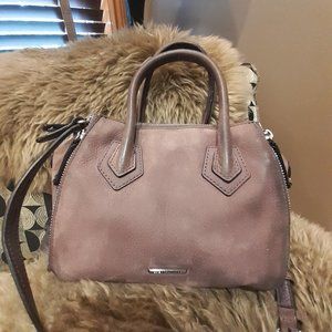 REBECCA MINKOFF Suede Taupe Grey leather crossbody tote
